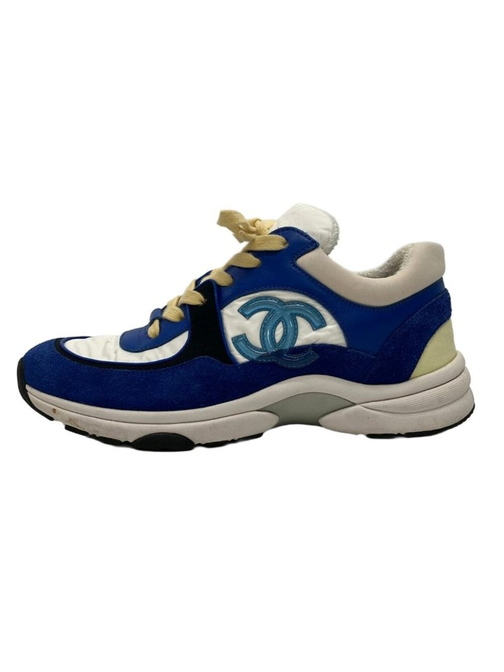 Chanel Sneakers White Blue Black CC Logo Leather
